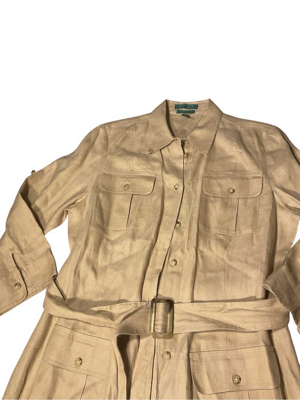 Lauren Ralph Lauren Beige Linen Button-Front Top - Picture 4 of 9